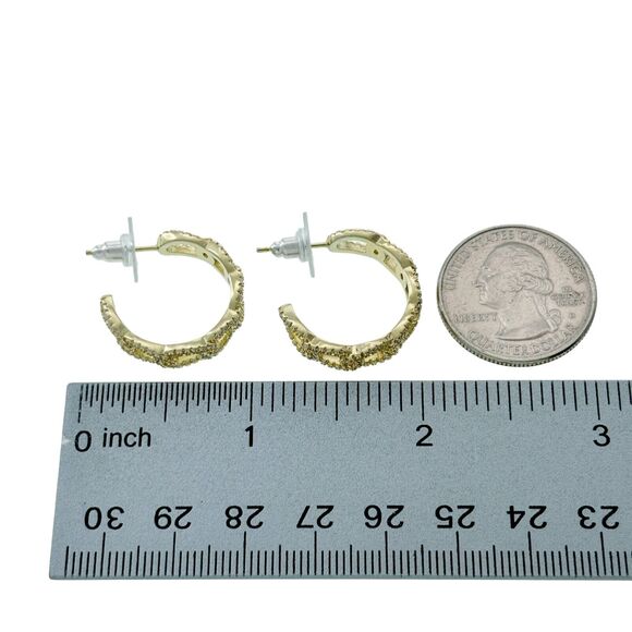 Vintage Sterling Silver 925 Gold Tone Textured Crystal Accents Hoop Earrings - Picture 5 of 6